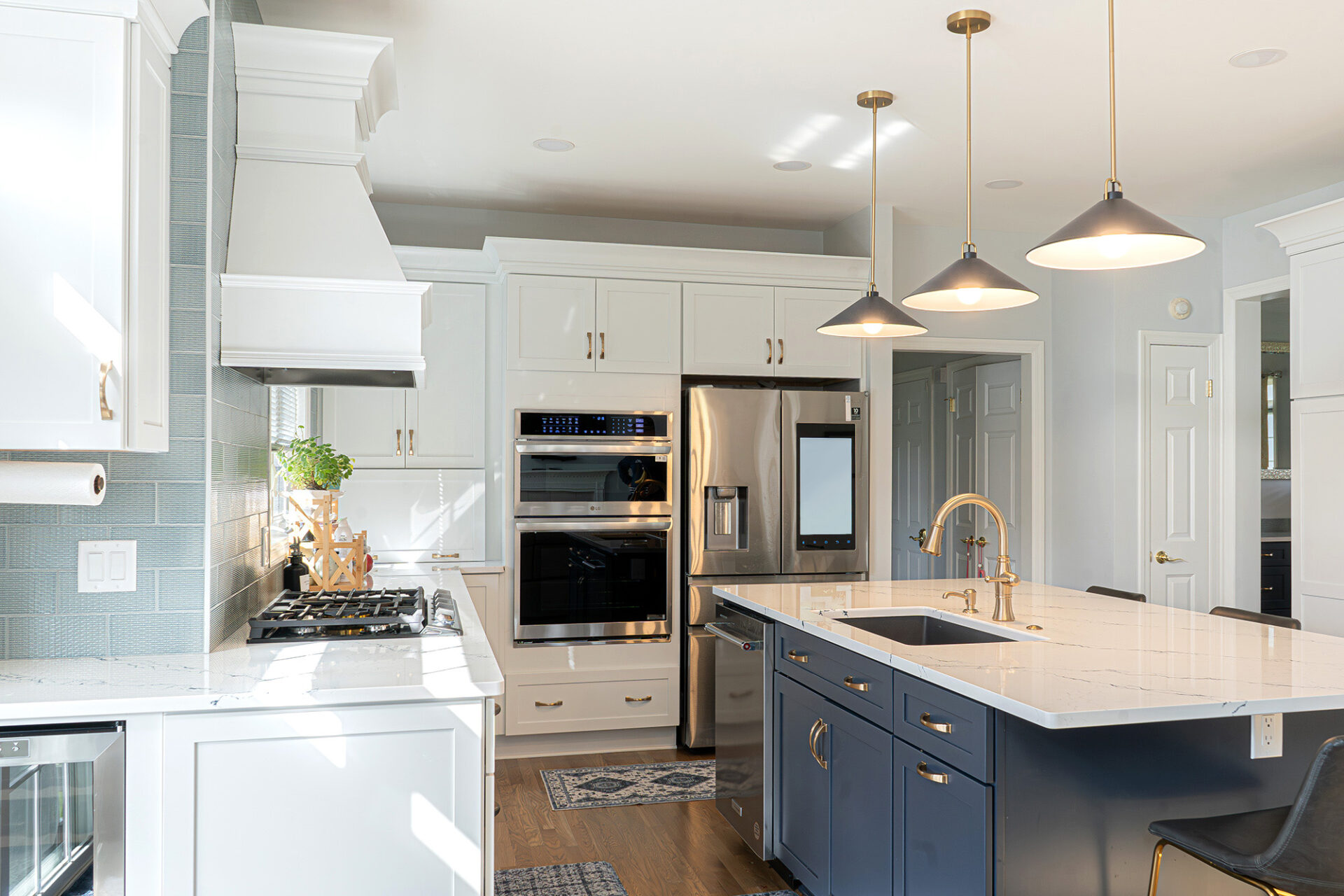 Modern kitchen with cool blue tiles in Rochester, NY