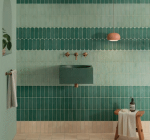 WOW Tile’s CB Mint Tile, Adobe Tile, and Basil Tile
